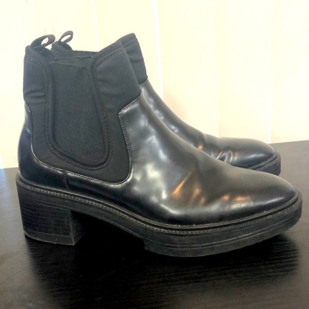 Zara Black Leather Chelsea Heeled Boots